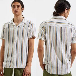 Wax London Tan and Black Didcot Stripe Button Down Shirt 20392